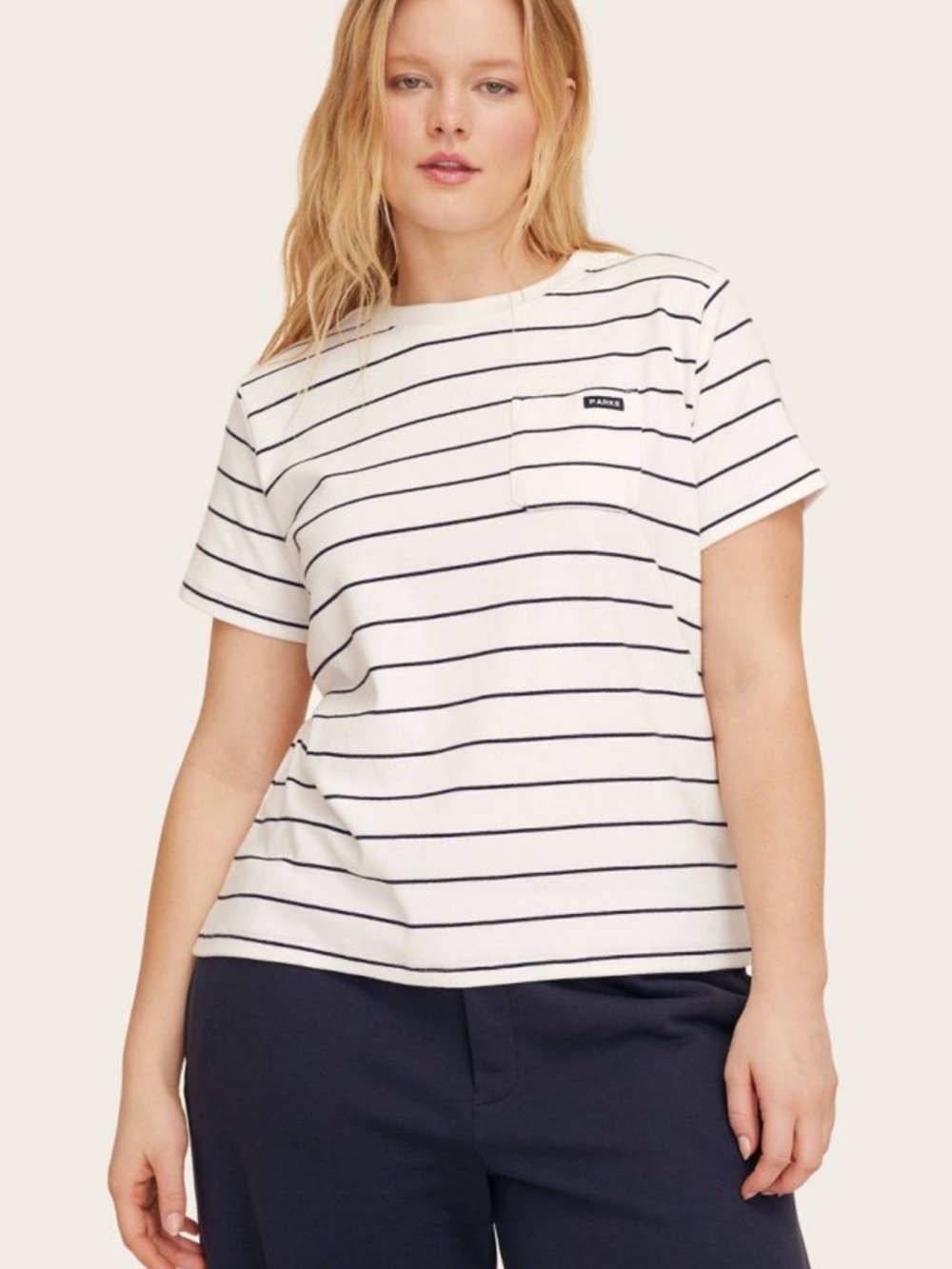 Parke x Target Navy Blue Striped Women’s Short Sleeve Crewneck Pocket T-Shirt